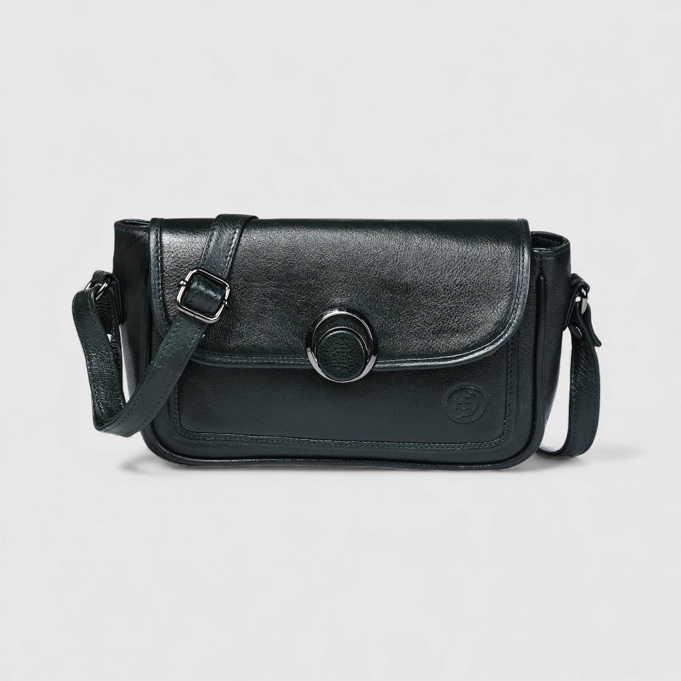 Verdant Elegance Women's Leather Handbag - Black Colour