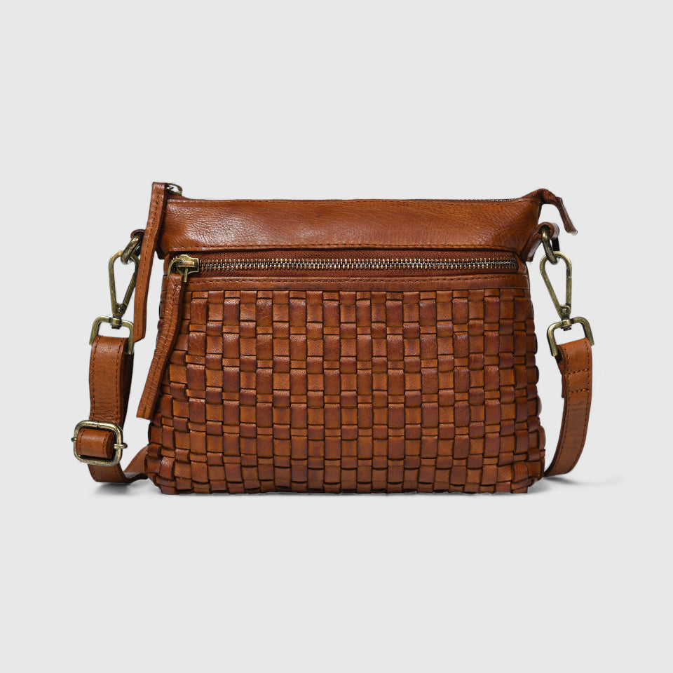 Woven Elegance Leather Handbag - Maroon Colour