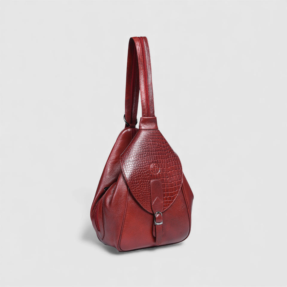 Croco Leather Shoulder Bag - Red Colour