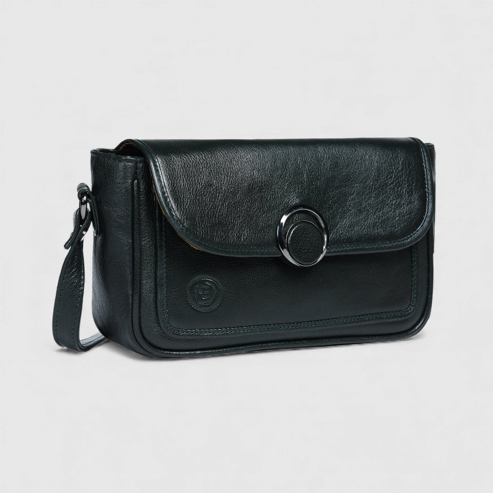 Verdant Elegance Women's Leather Handbag - Black Colour