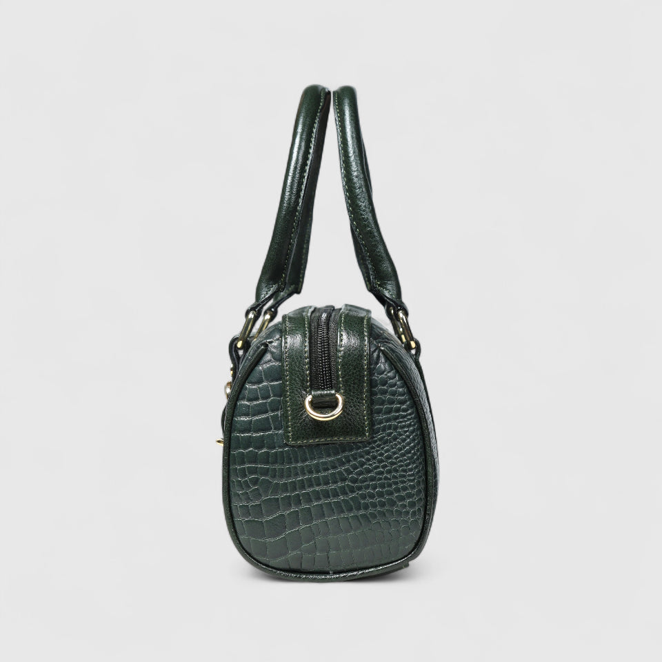Emerald Luxe Croc Satchel - Dark Green