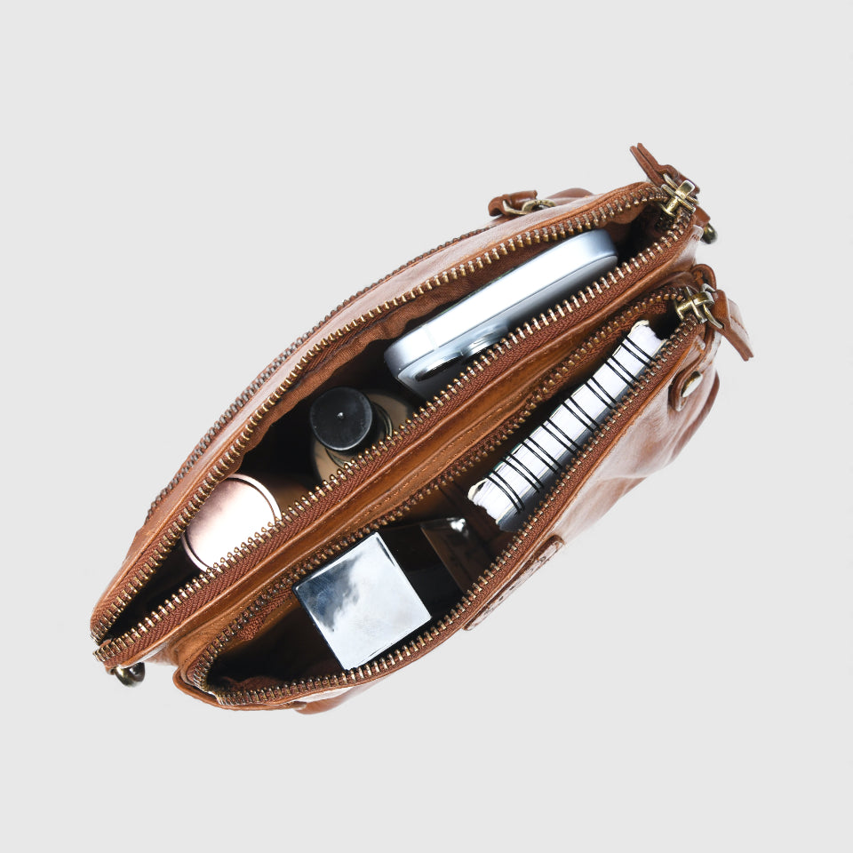 Classic Cognac Leather Women's Handbag - Maroon colour