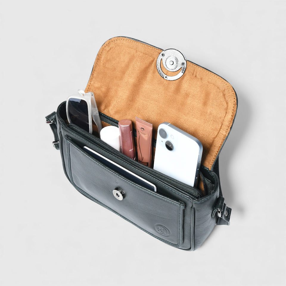 Verdant Elegance Women's Leather Handbag - Black Colour