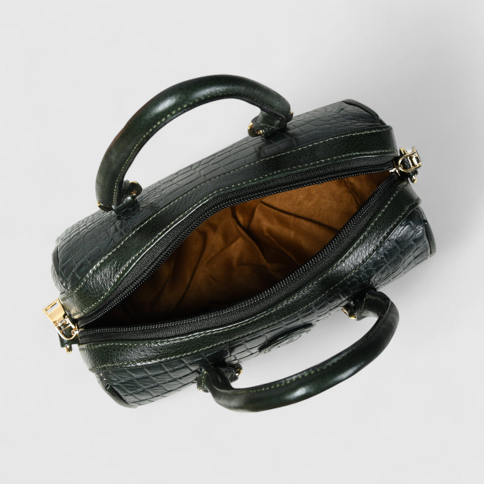 Emerald Luxe Croc Satchel - Dark Green