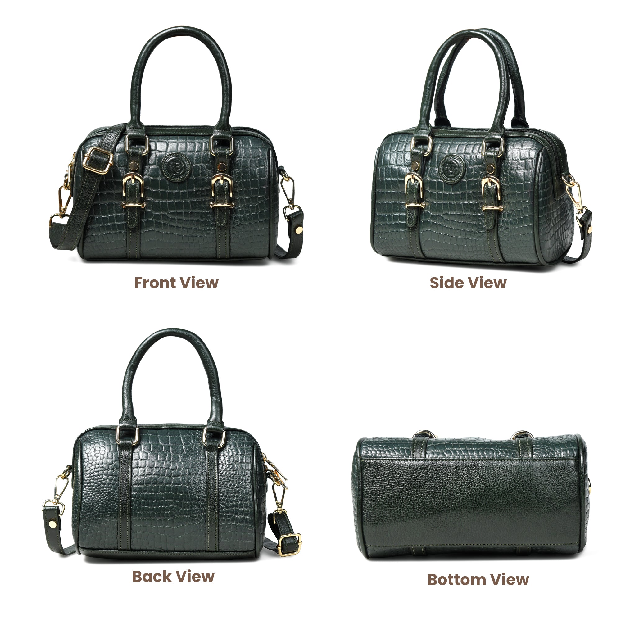 Emerald Luxe Croc Satchel - Dark Green