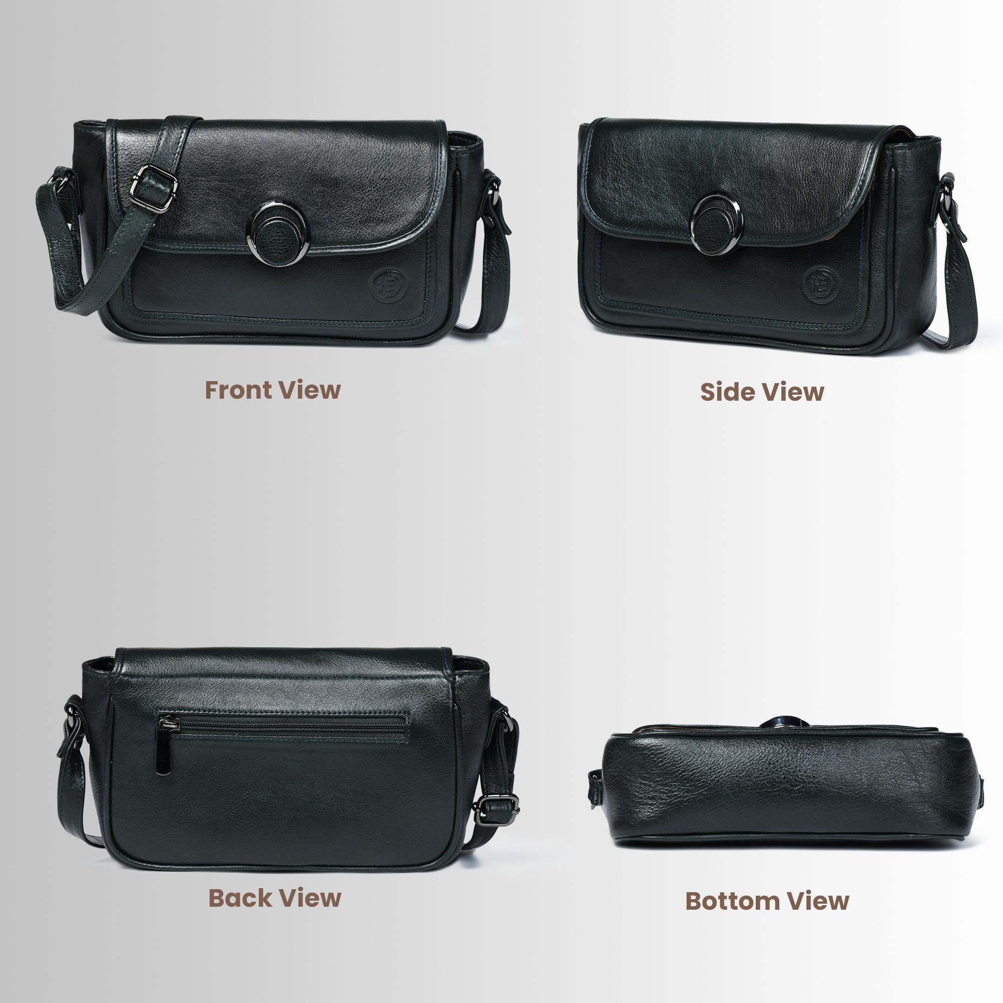 Verdant Elegance Women's Leather Handbag - Black Colour