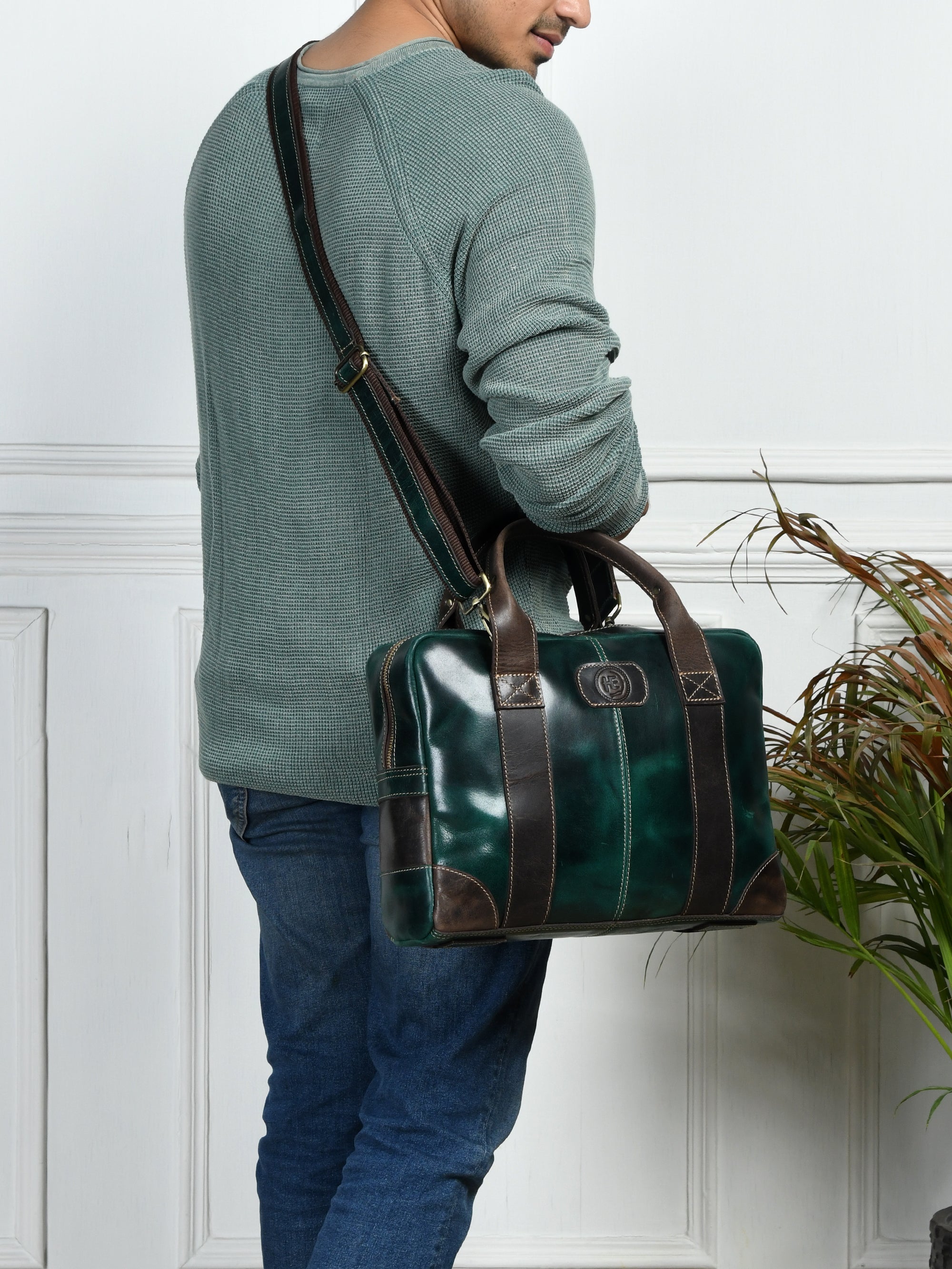 Heritage Buffalo Pure Leather Laptop Bag - Green Colour