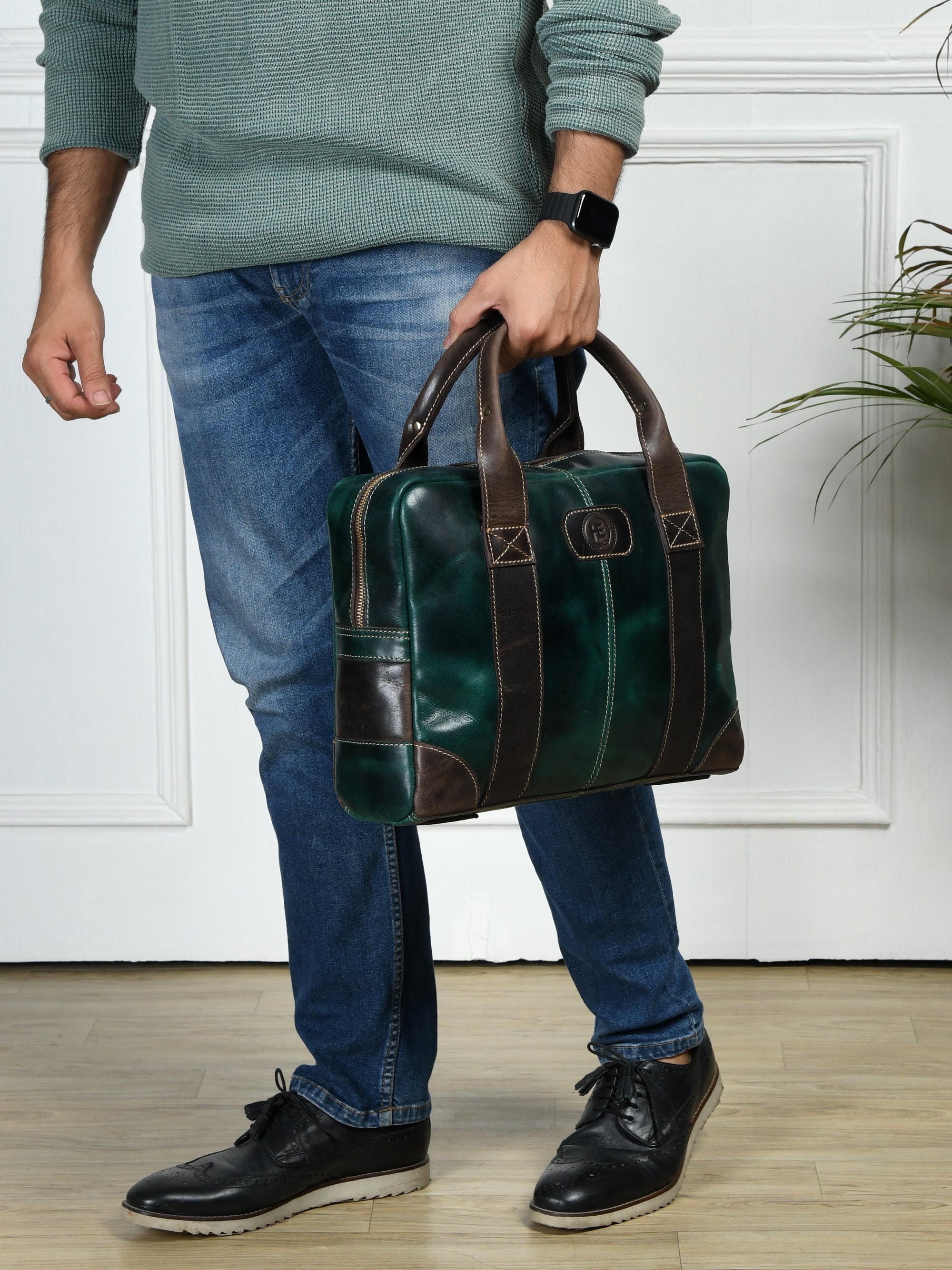 Heritage Buffalo Pure Leather Laptop Bag - Green Colour