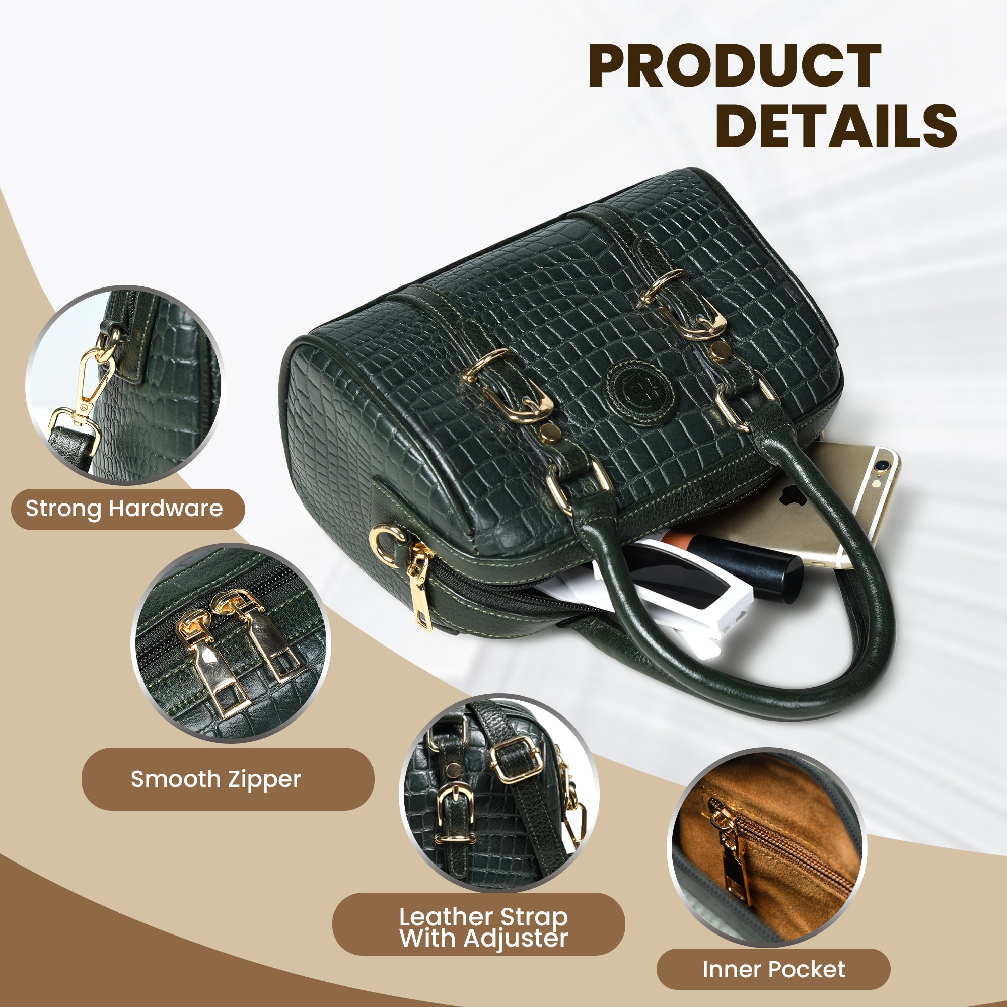 Emerald Luxe Croc Satchel - Dark Green