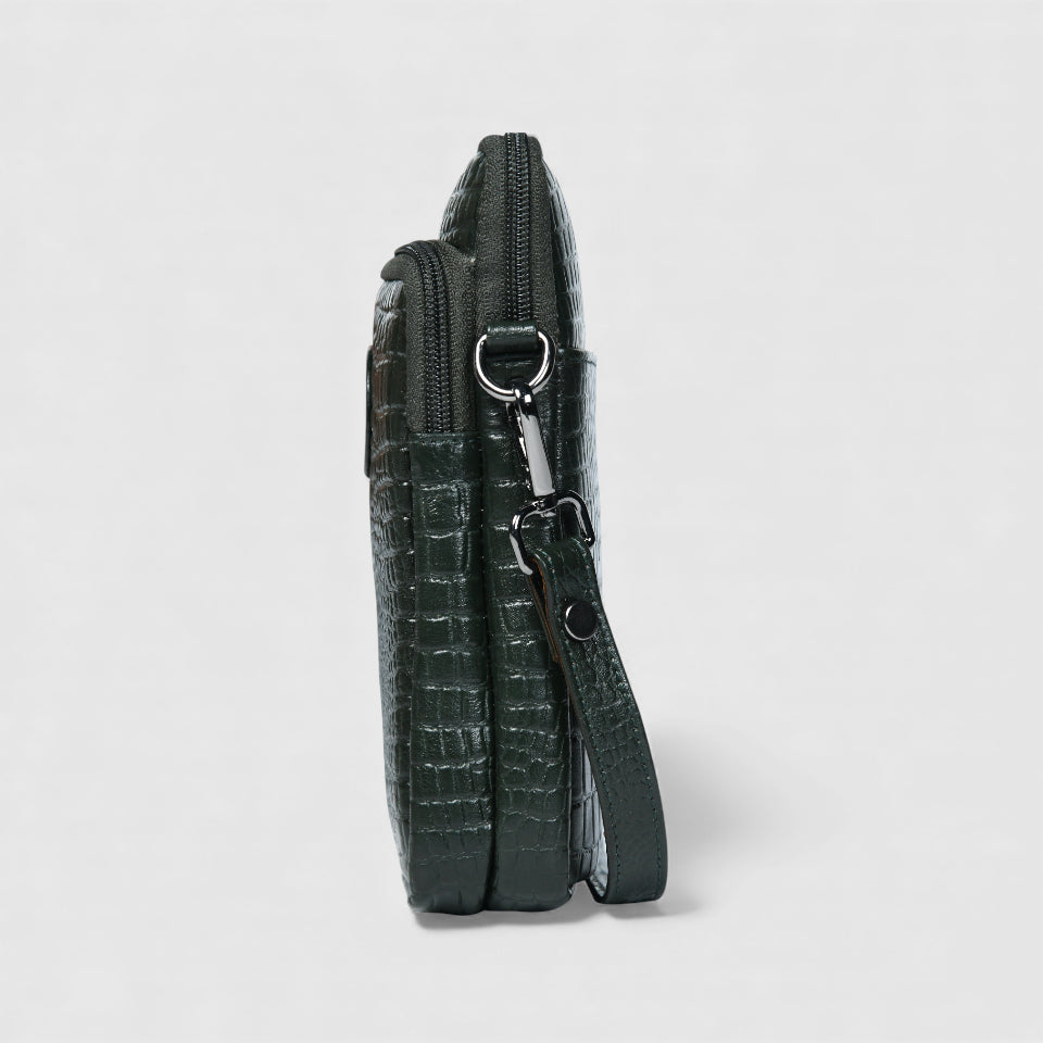 Croc Luxe Leather Sling Bag – Green Colour