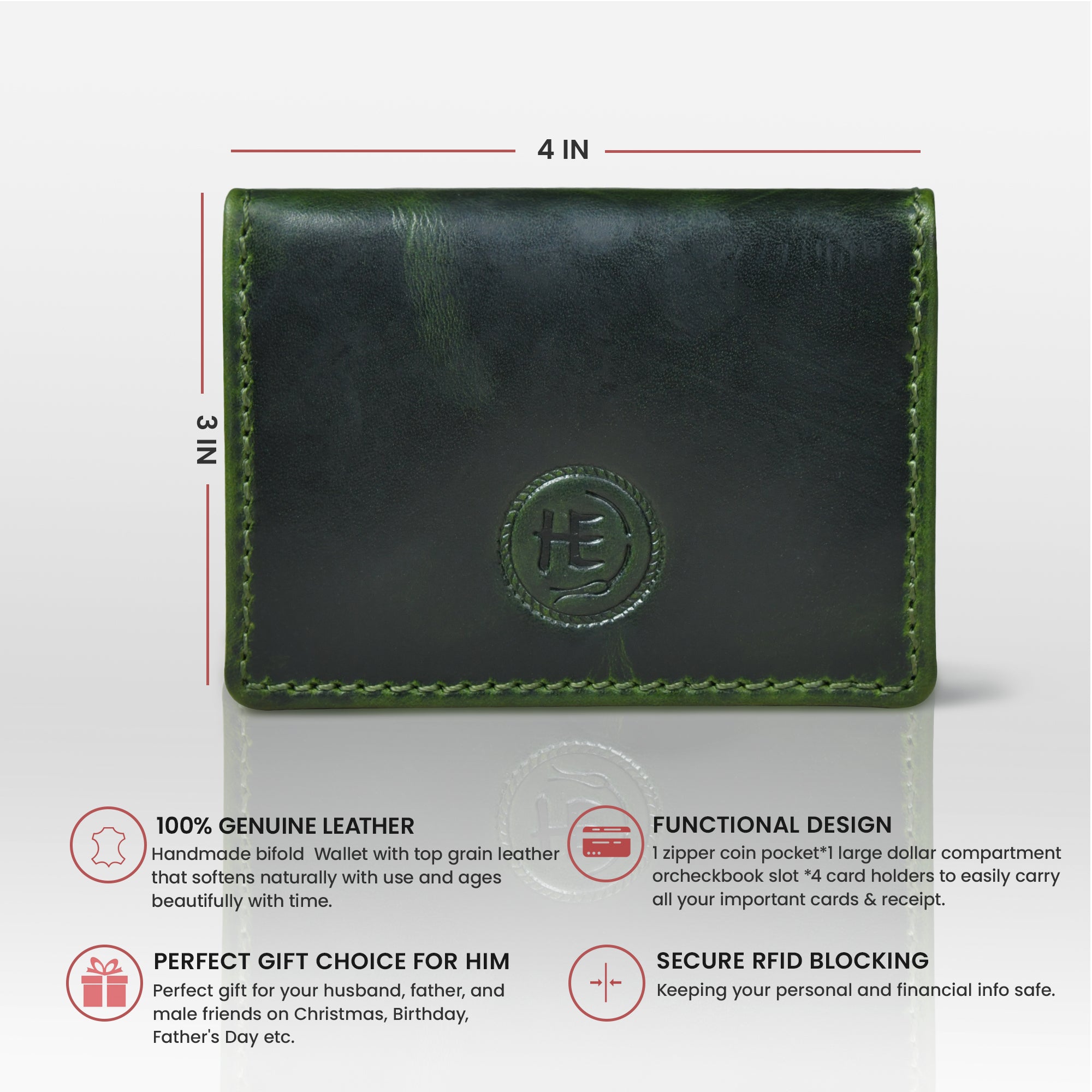 Classic Leather Card Wallet - Green Colour