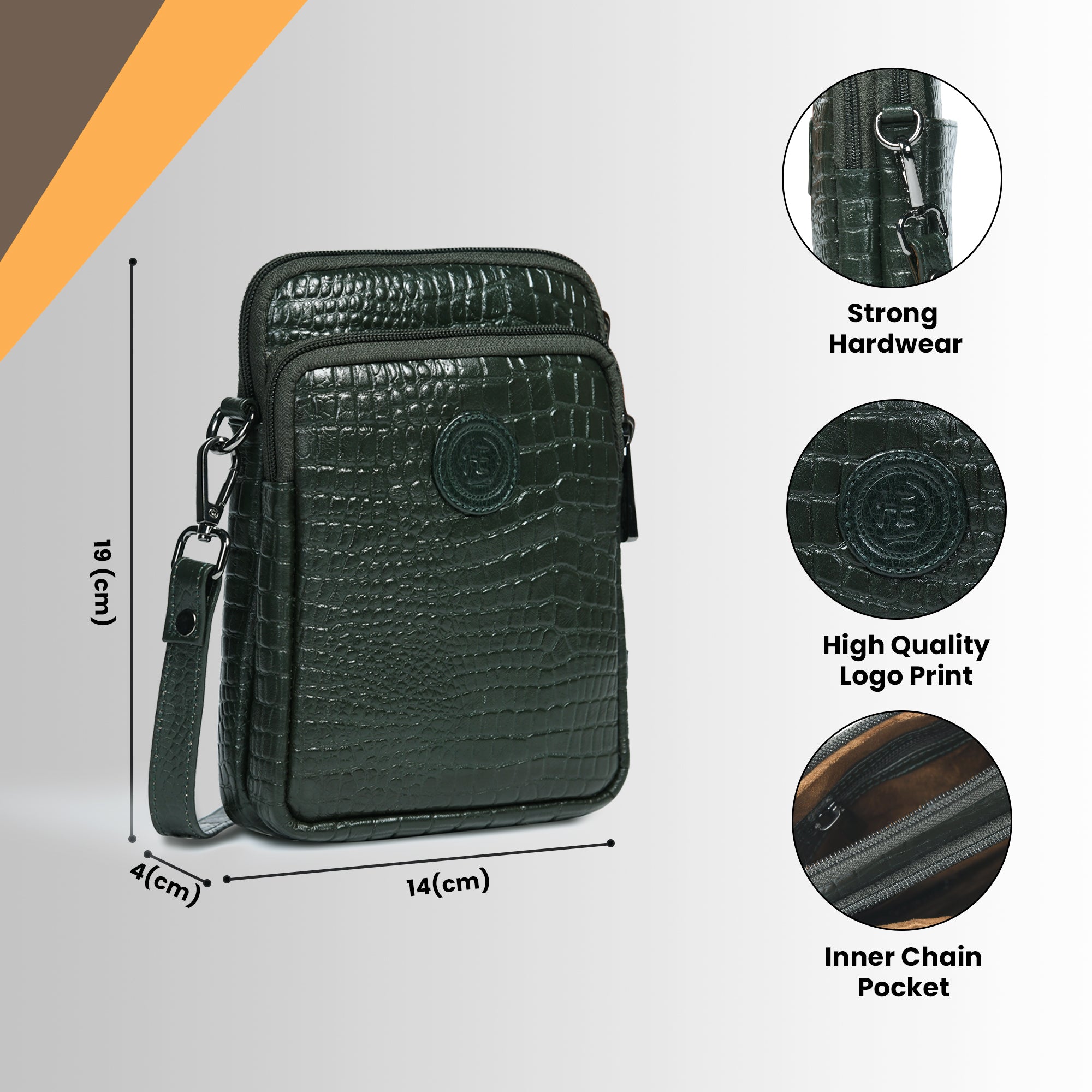 Croc Luxe Leather Sling Bag – Green Colour