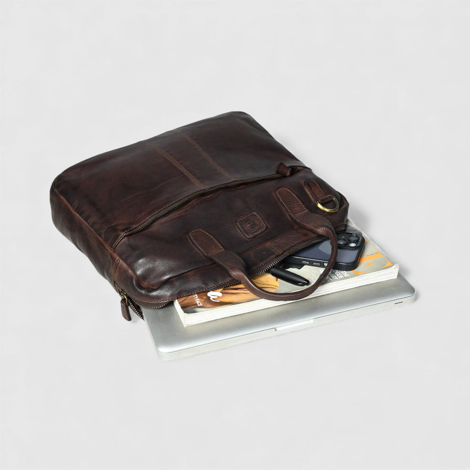 Voyager Premium Leather Laptop Bag - Maroon Colour