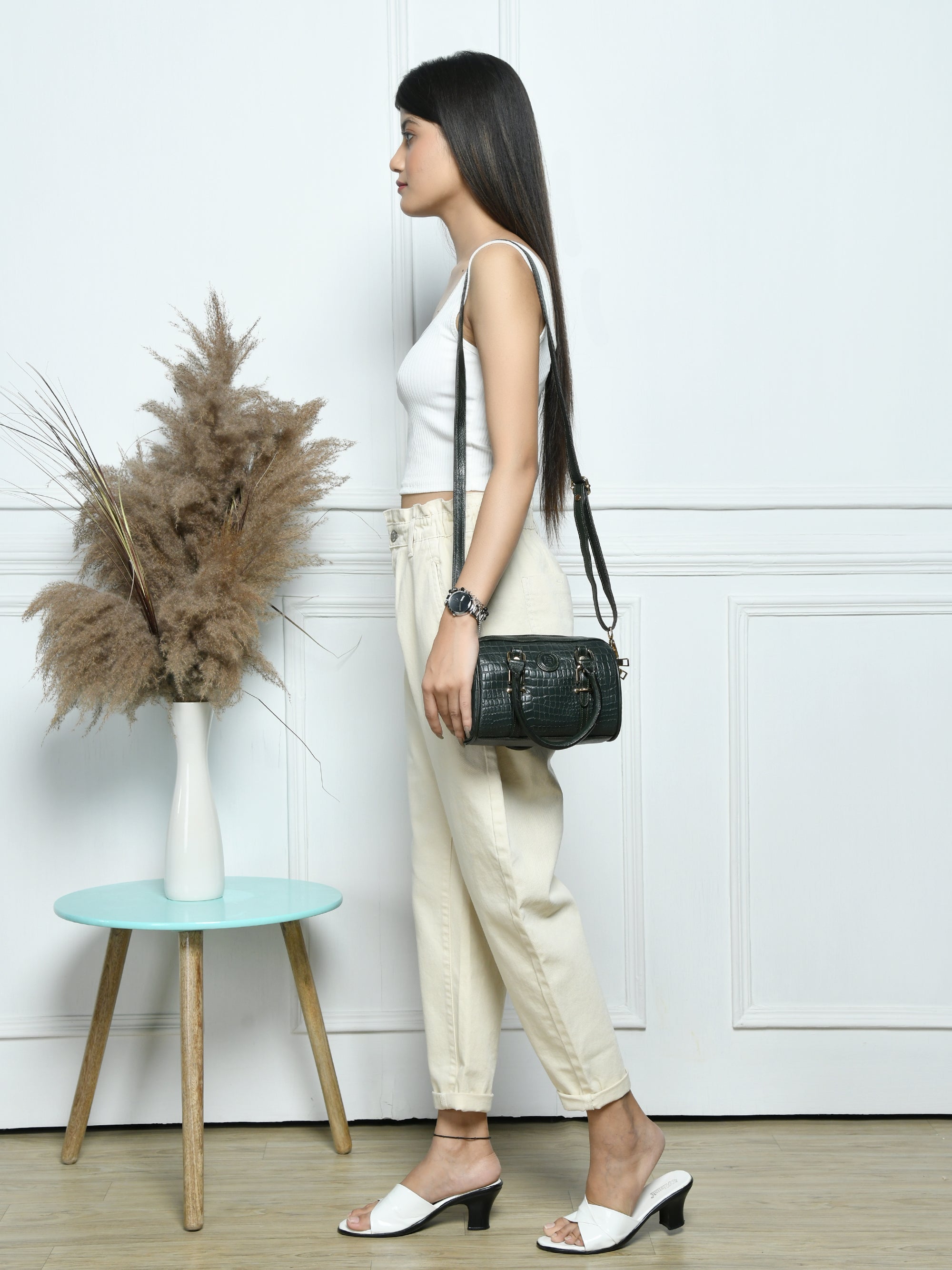 Emerald Luxe Croc Satchel - Dark Green