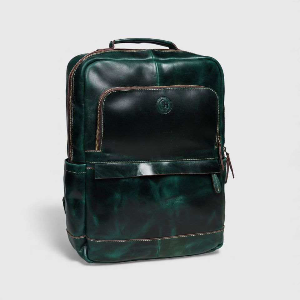 Alpine Vintage Leather Laptop Backpack - Green Colour