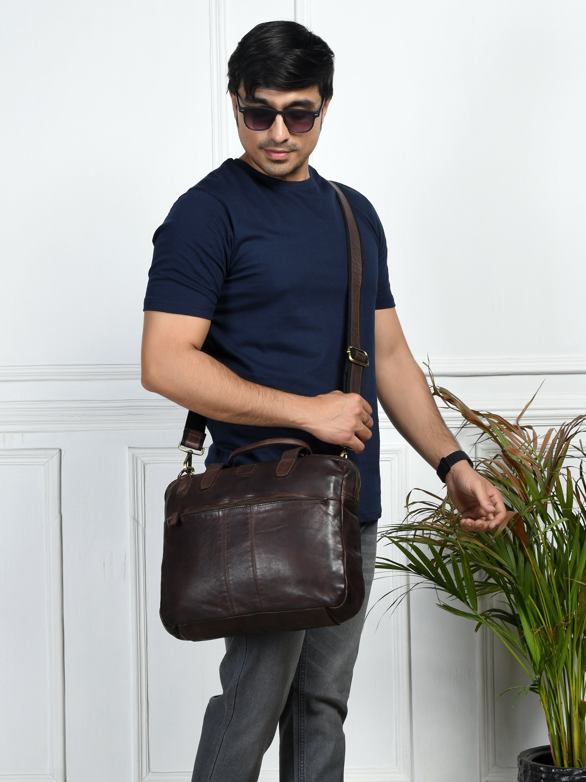 Voyager Premium Leather Laptop Bag - Maroon Colour