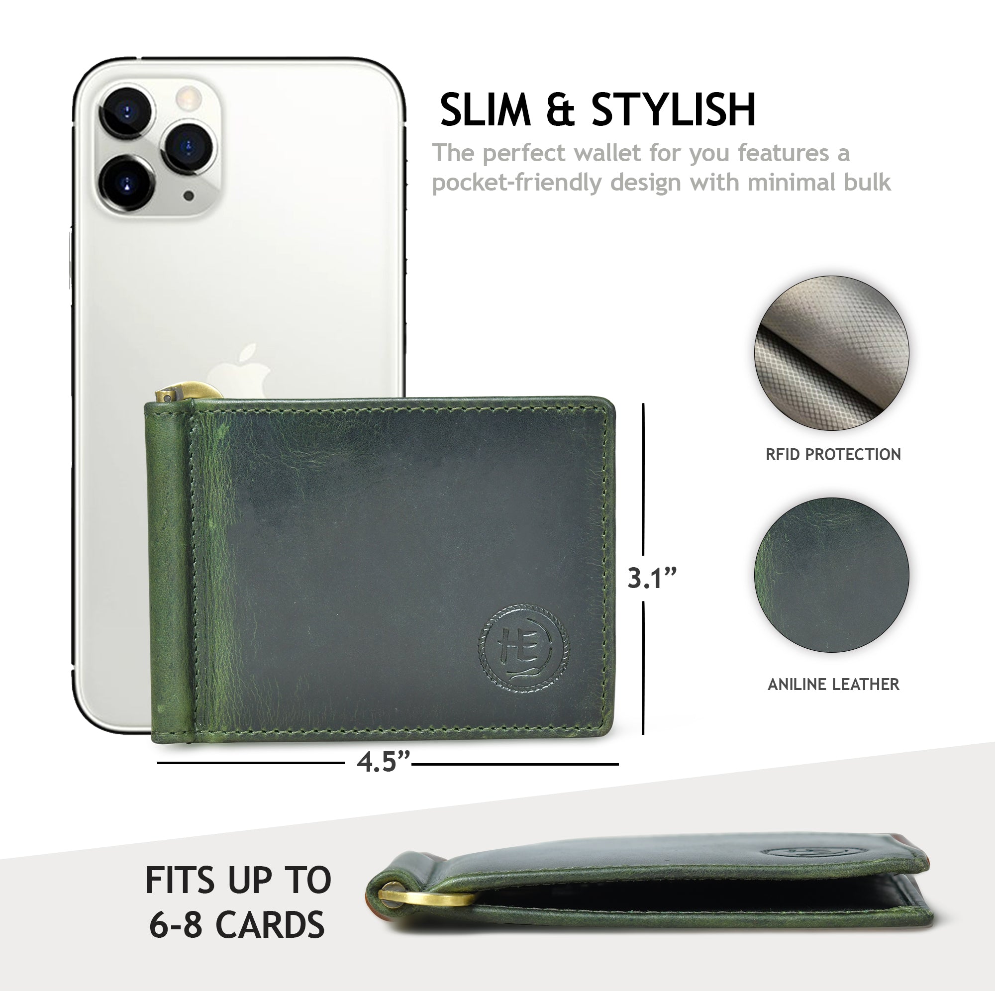 Slim Money Clip Wallet - Green Colour