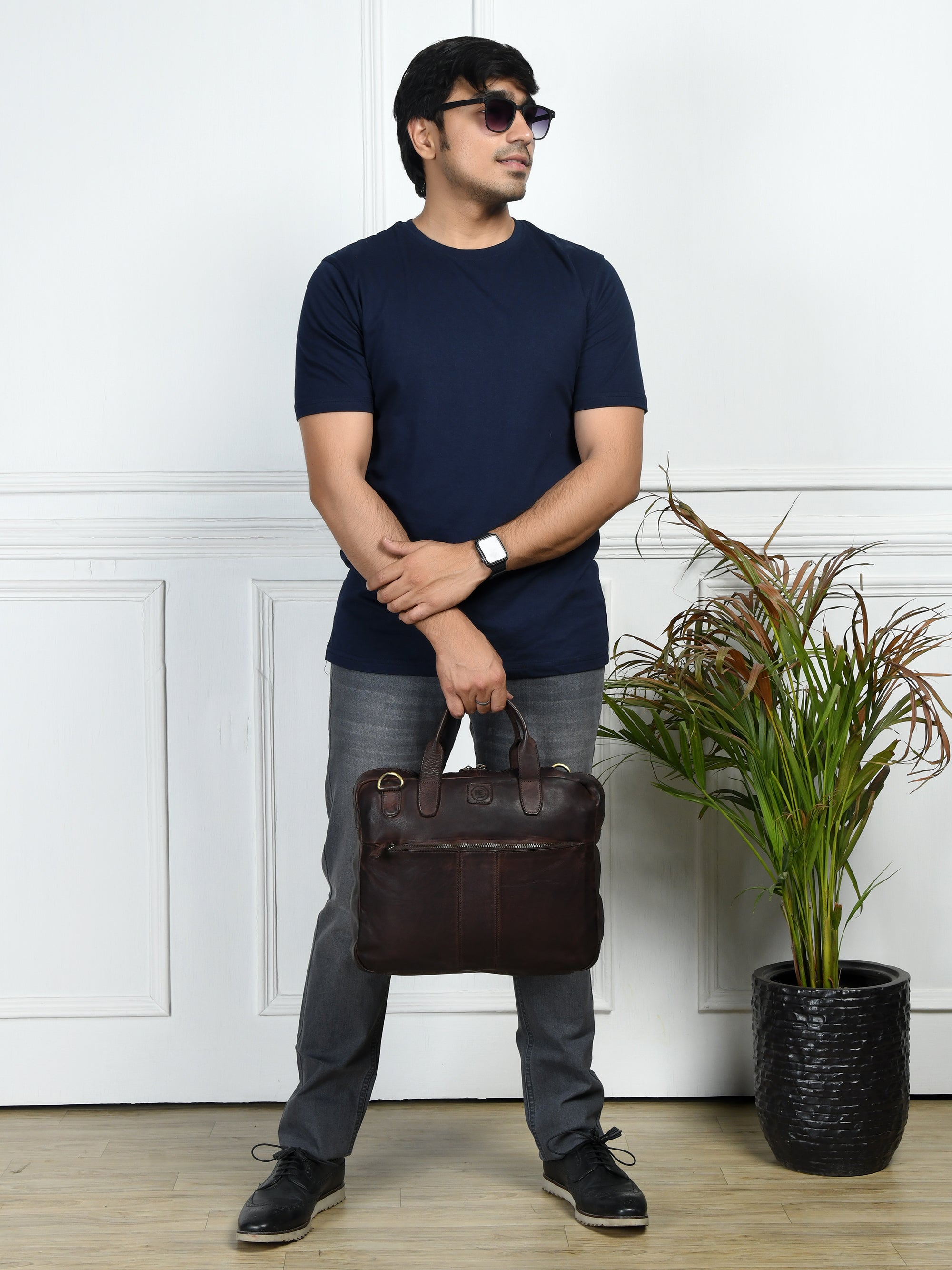 Voyager Premium Leather Laptop Bag - Maroon Colour