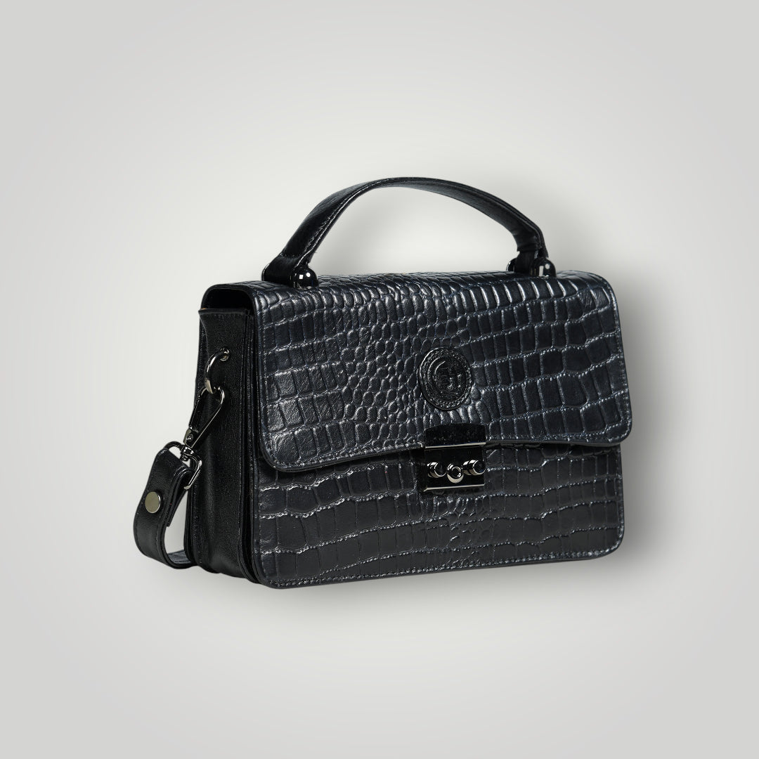 Imperial Croc Luxe Satchel - Black Colour