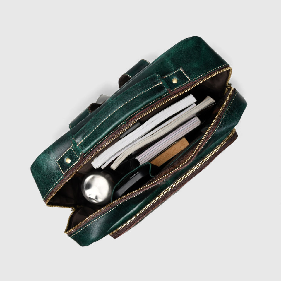 Alpine Vintage Leather Laptop Backpack - Green Colour