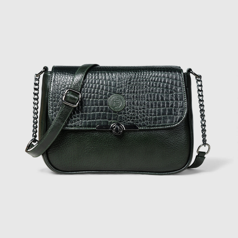 Regal Noir Croc Handbag - Black Colour