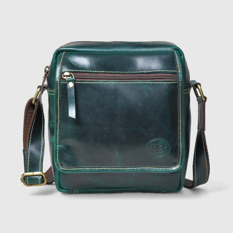 Explorer Vintage Leather Sling Bag - Green Colour