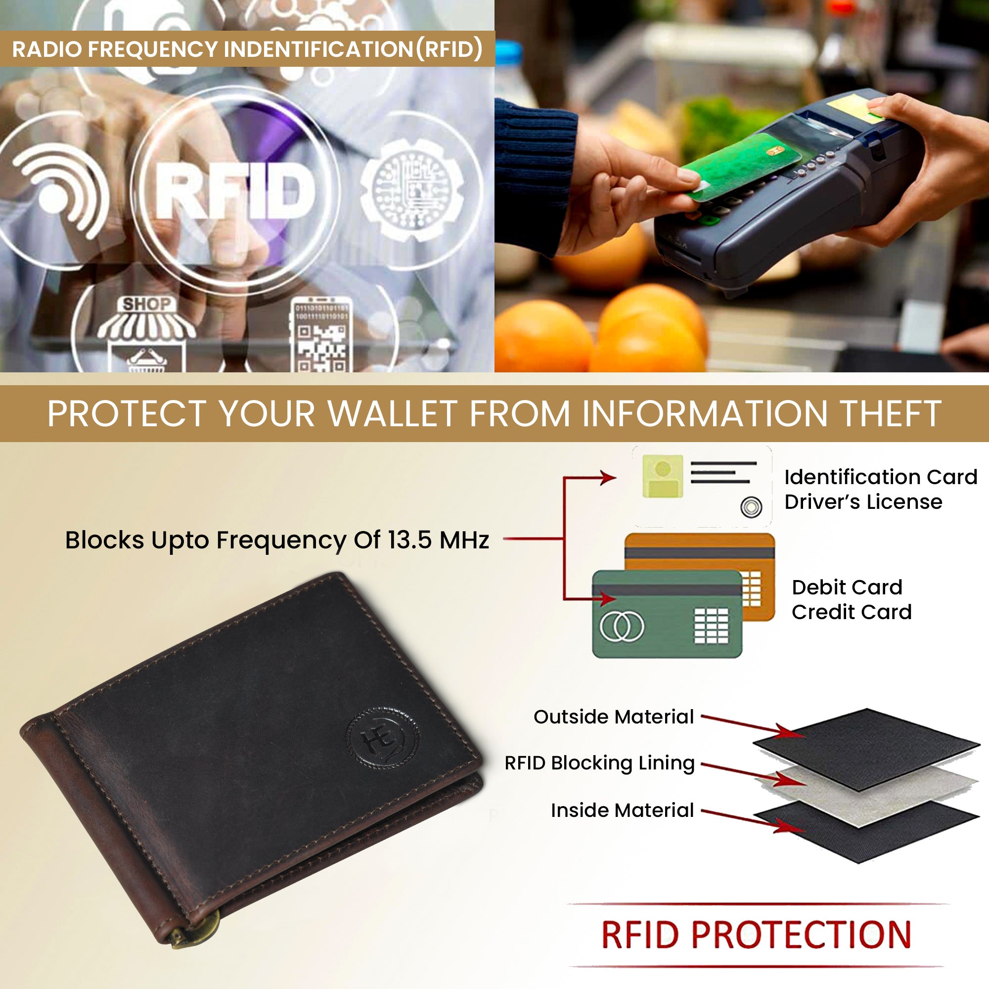 Slim Money Clip Wallet - Brown Colour