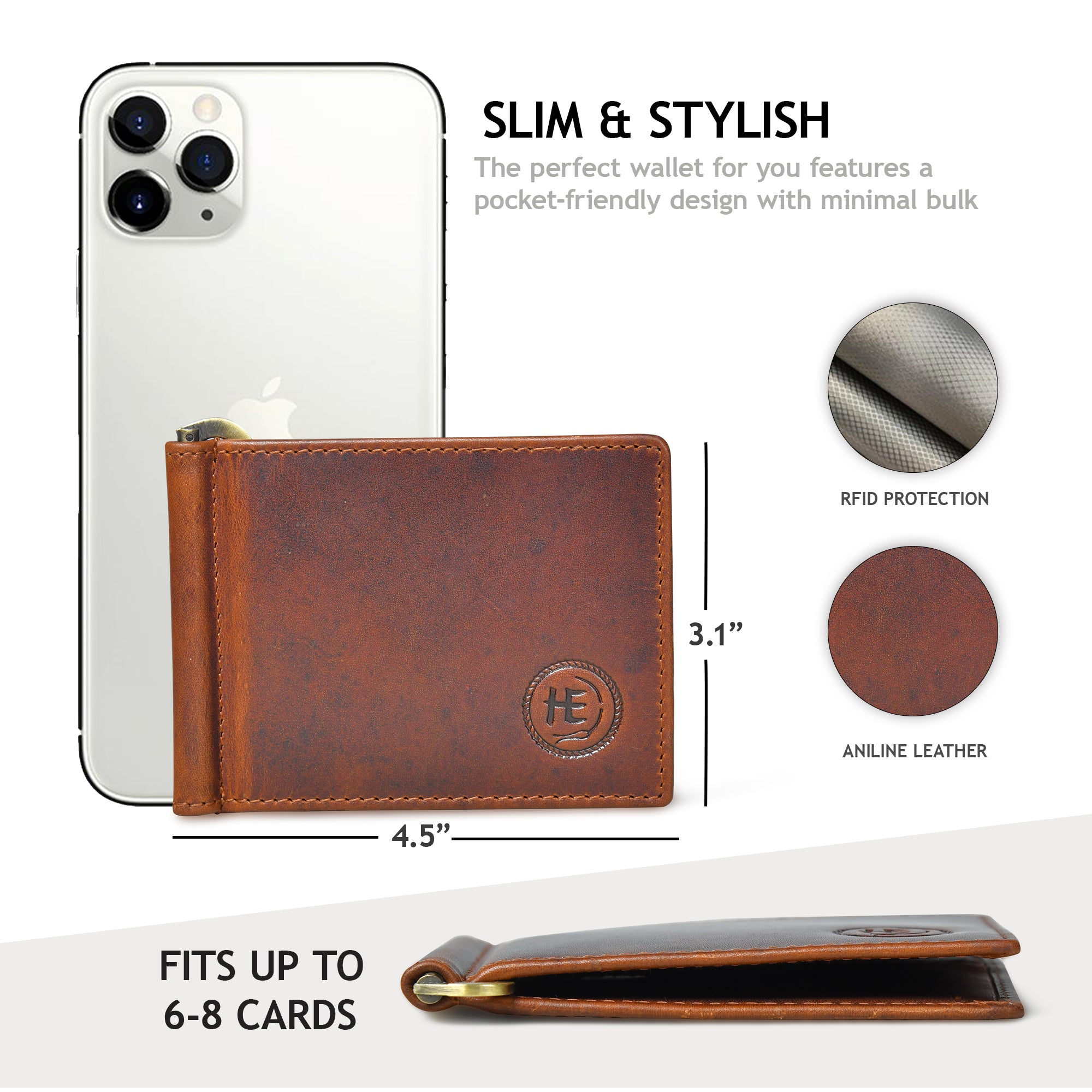 Slim Money Clip Wallet - Brown Colour