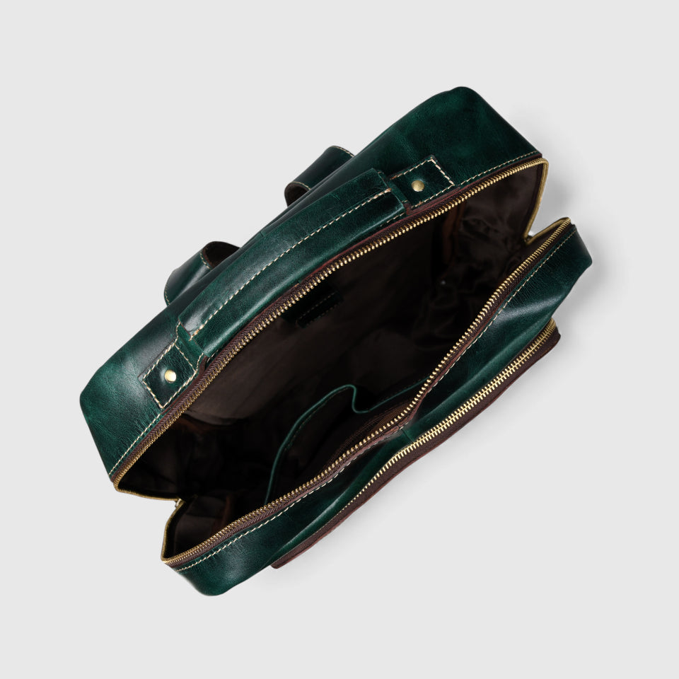 Alpine Vintage Leather Laptop Backpack - Green Colour