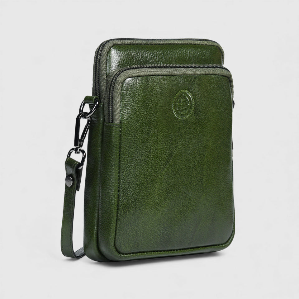 AmberStride Leather Sling Bag – Olive Colour