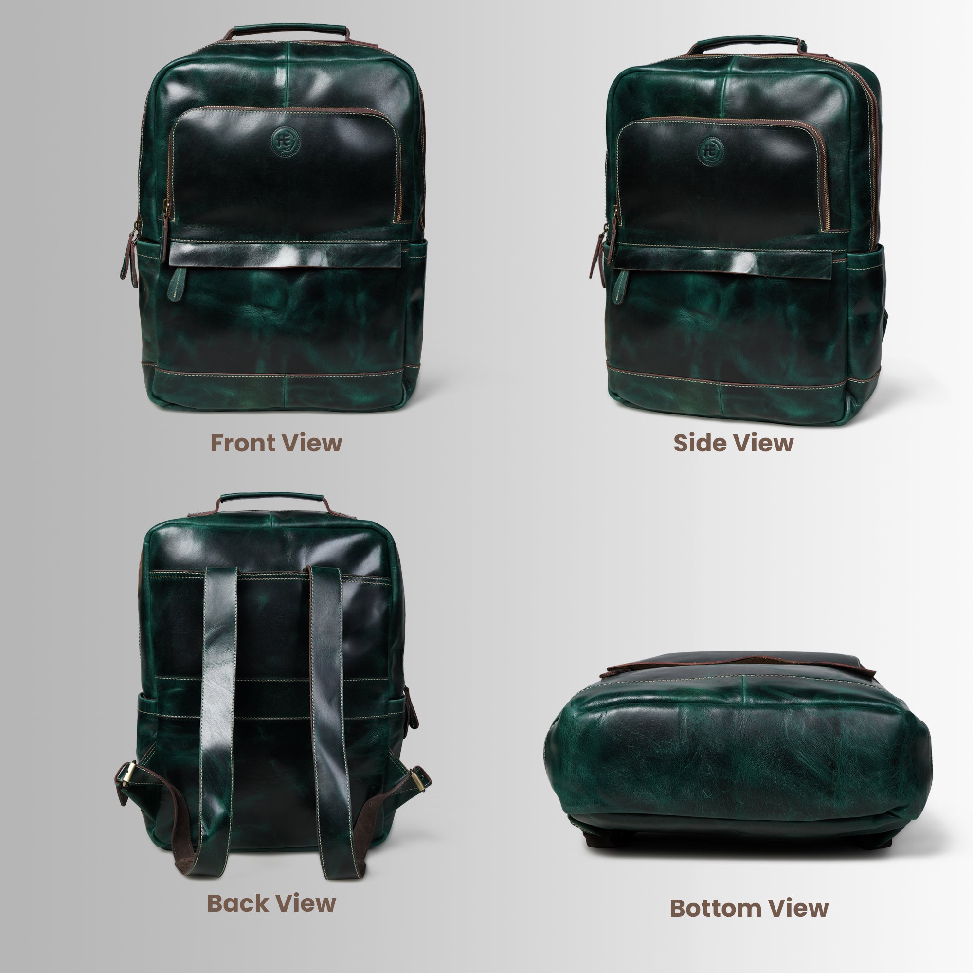 Alpine Vintage Leather Laptop Backpack - Green Colour