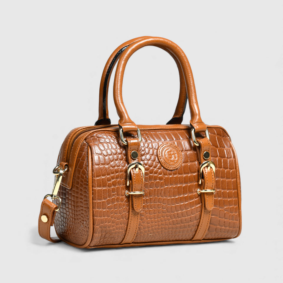 Emerald Luxe Croc Satchel - Brown Colour