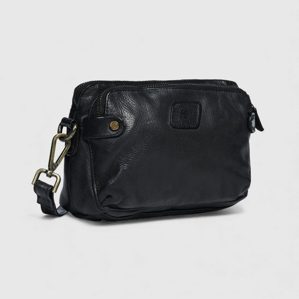 Classic Cognac Leather Women's Handbag - Black Colour