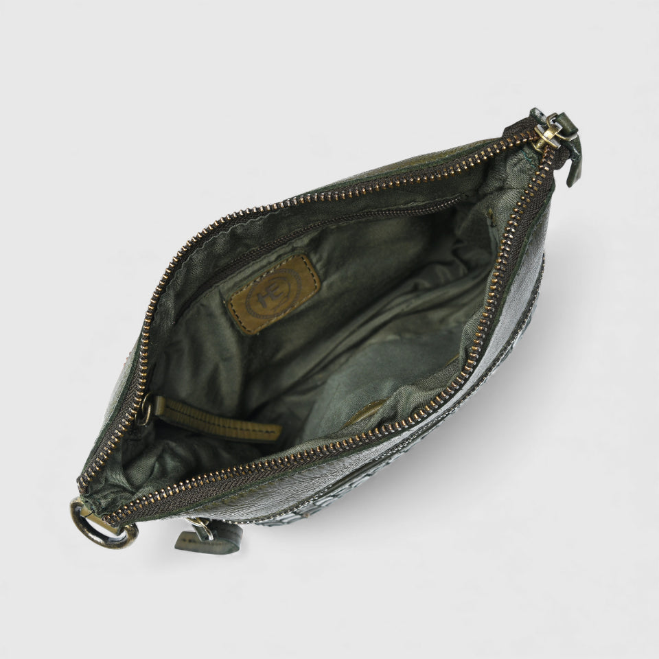 Woven Elegance Leather Handbag - Olive Colour