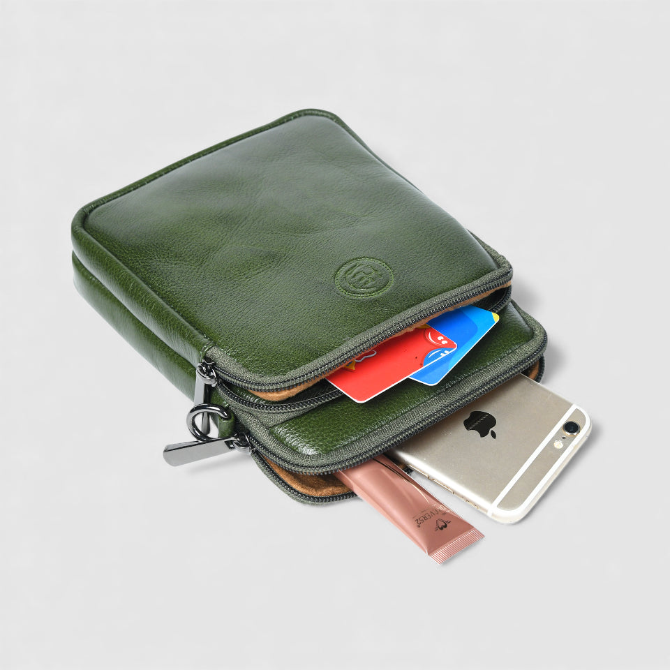 AmberStride Leather Sling Bag – Olive Colour