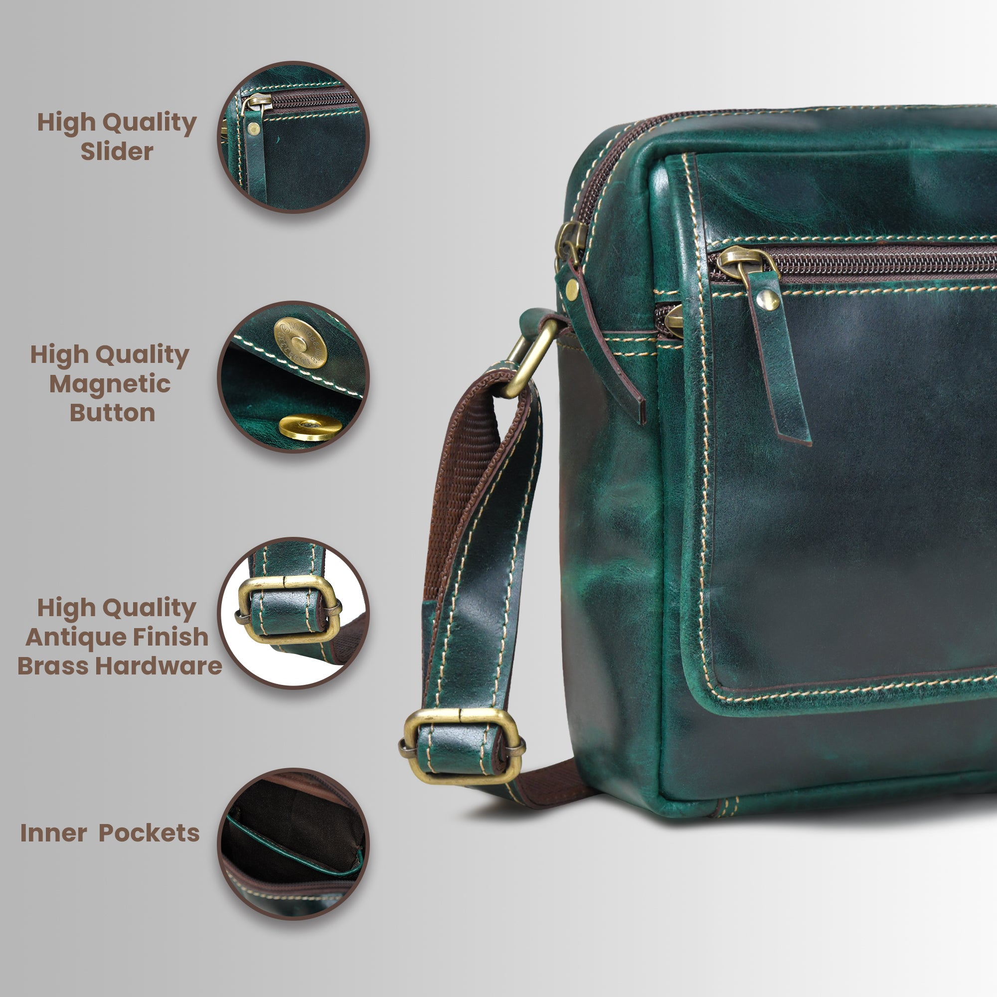 Explorer Vintage Leather Sling Bag - Green Colour