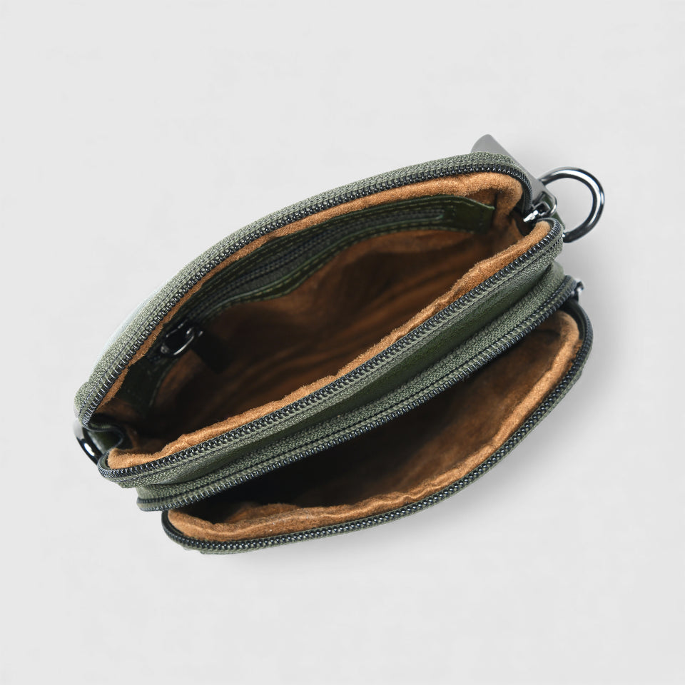 AmberStride Leather Sling Bag – Olive Colour