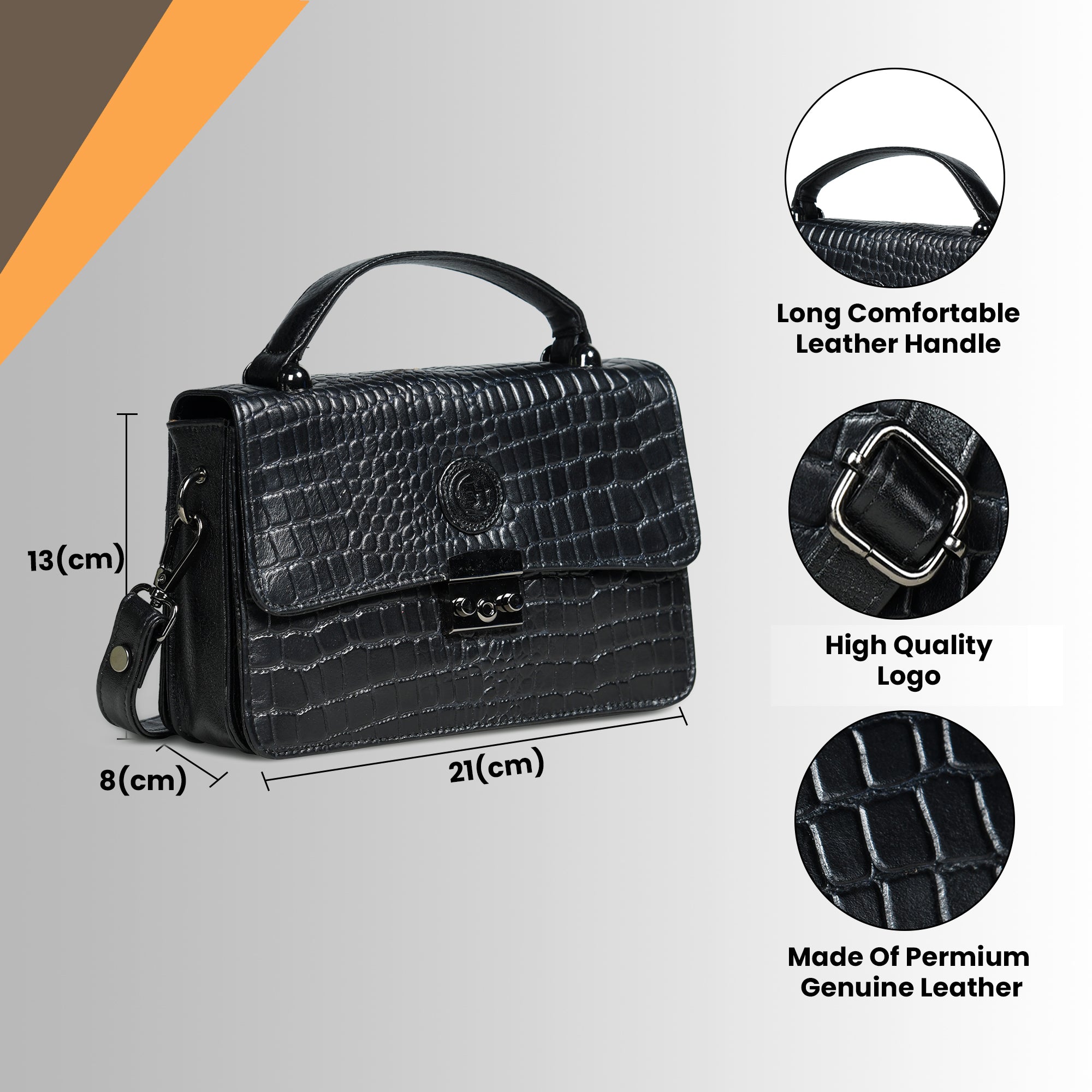 Imperial Croc Luxe Satchel - Black Colour