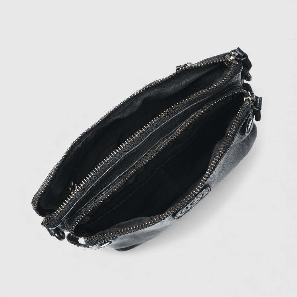 Classic Cognac Leather Women's Handbag - Black Colour