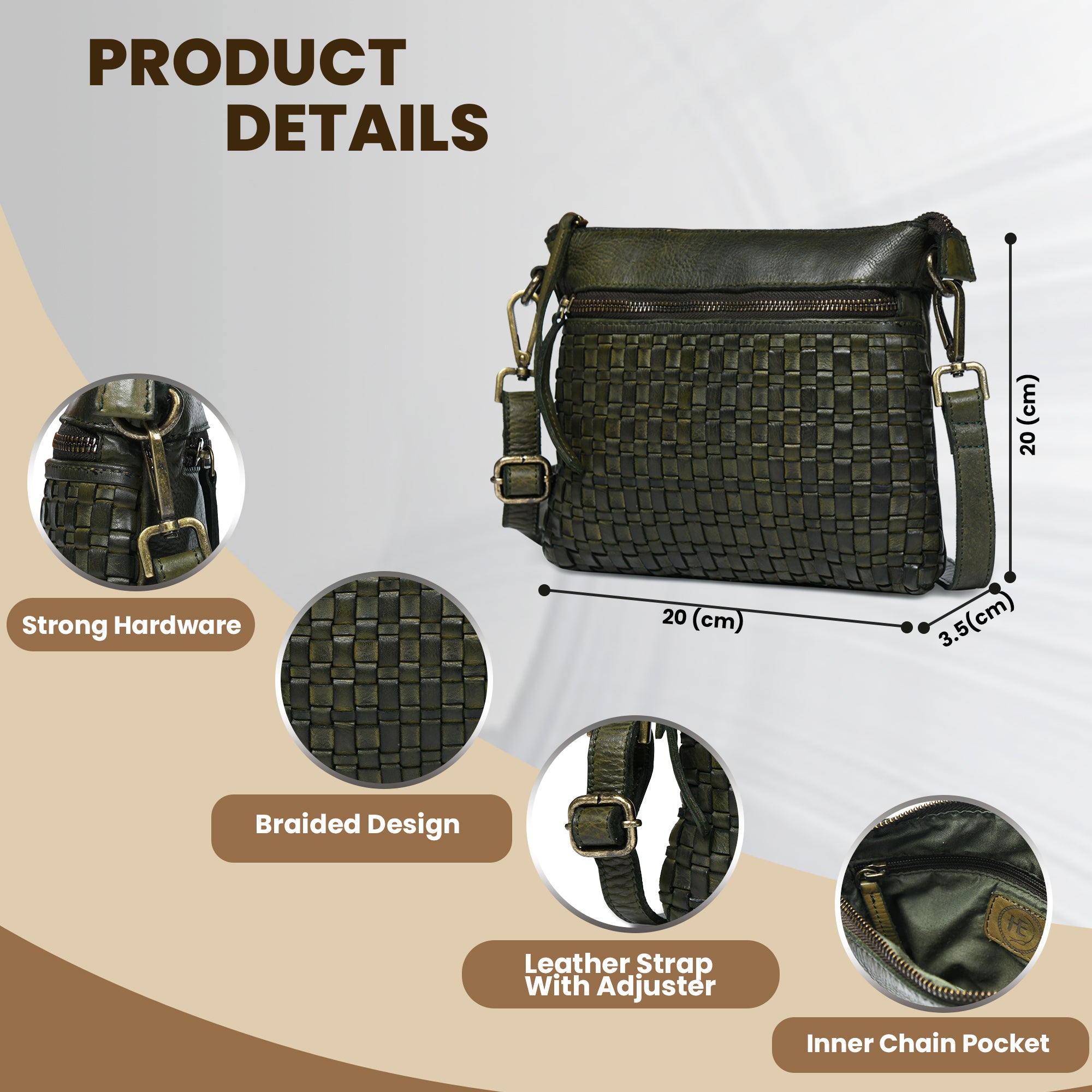Woven Elegance Leather Handbag - Olive Colour