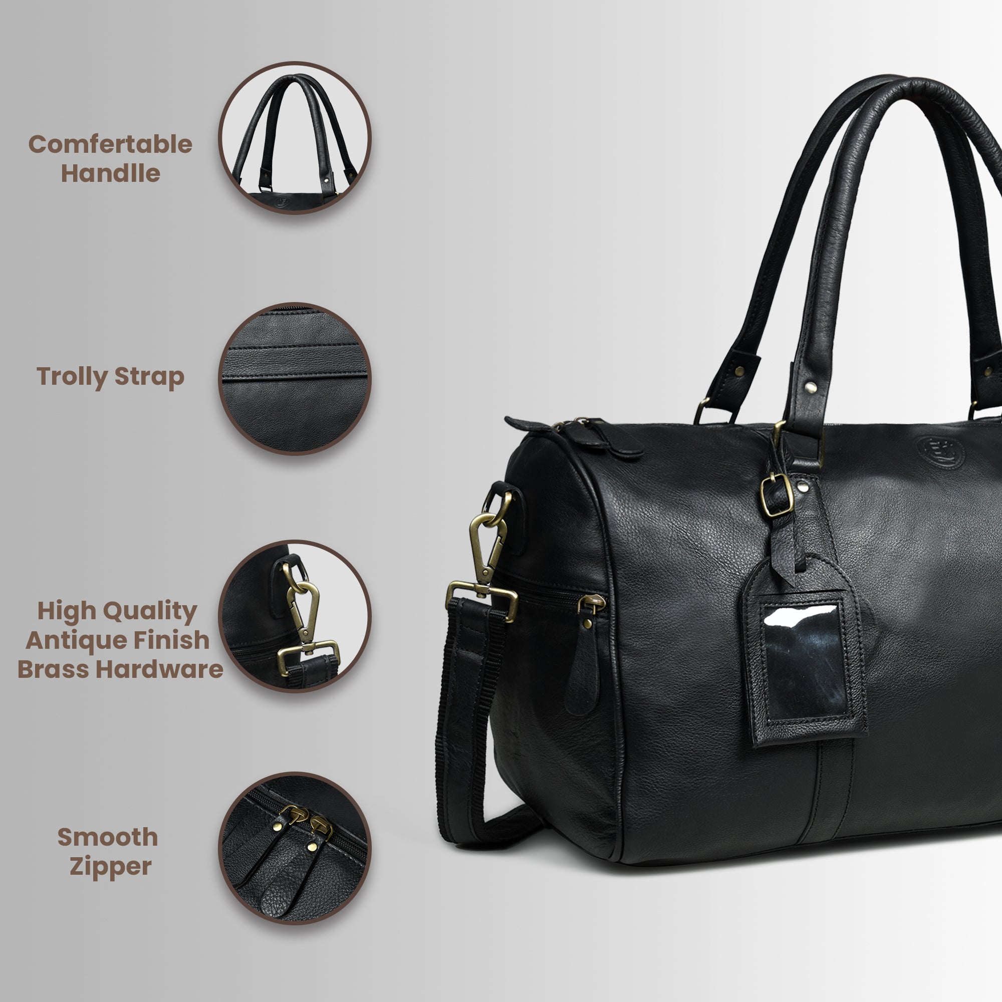 The Voyager Leather Travel Duffle Bag - Black Colour