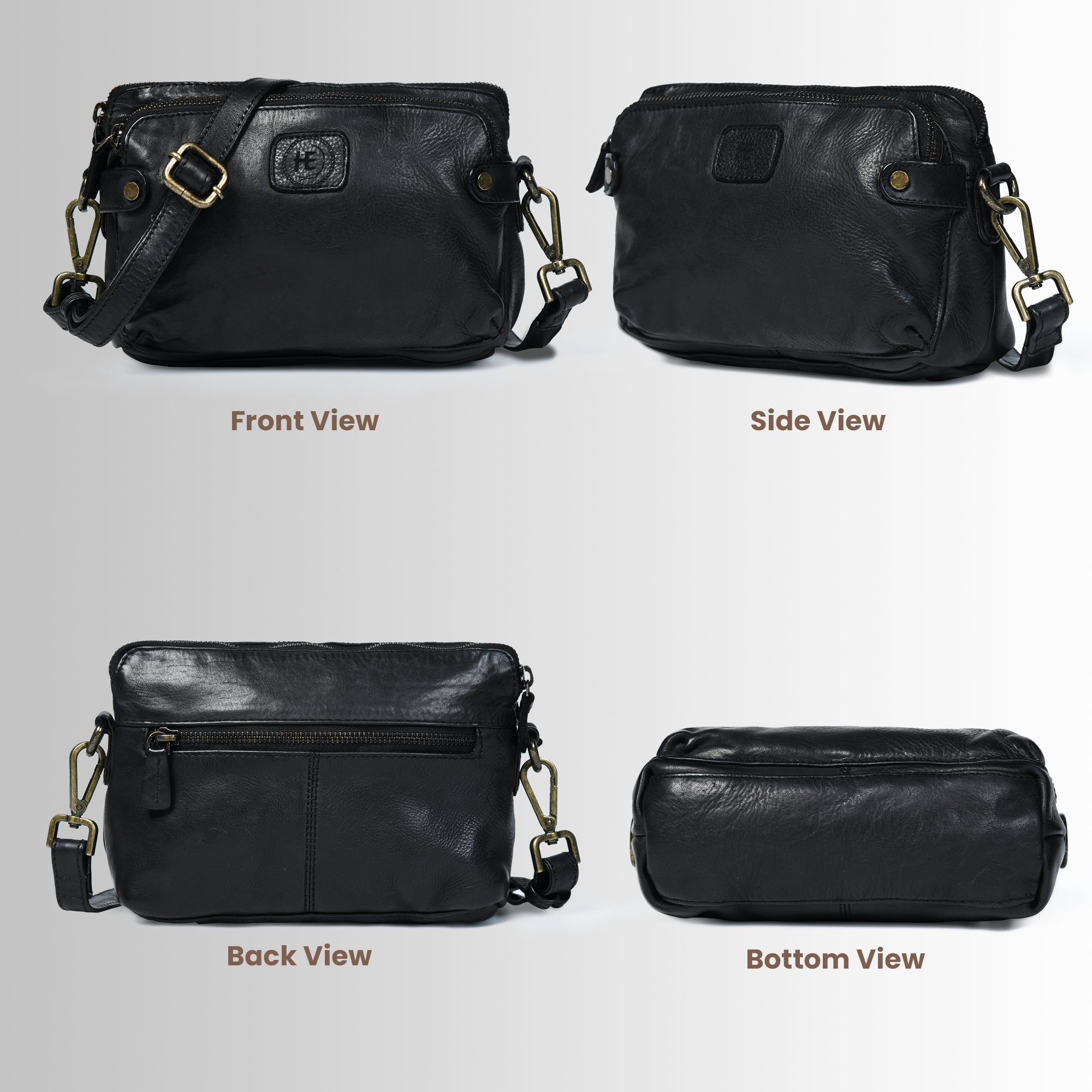 Classic Cognac Leather Women's Handbag - Black Colour