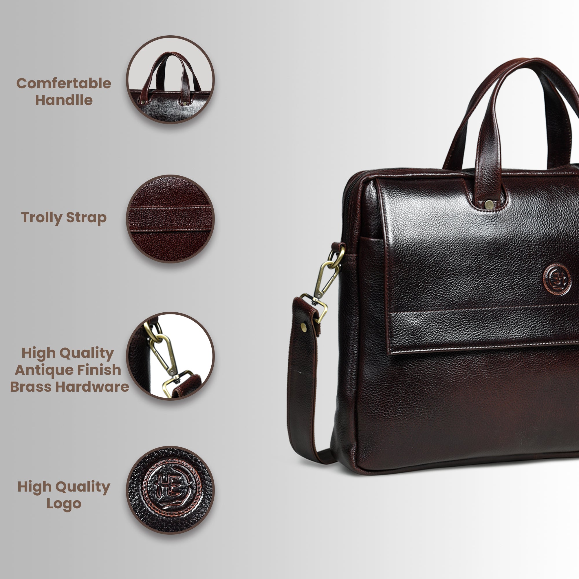 Executive Edge Leather Laptop Briefcase - Maroon Colour