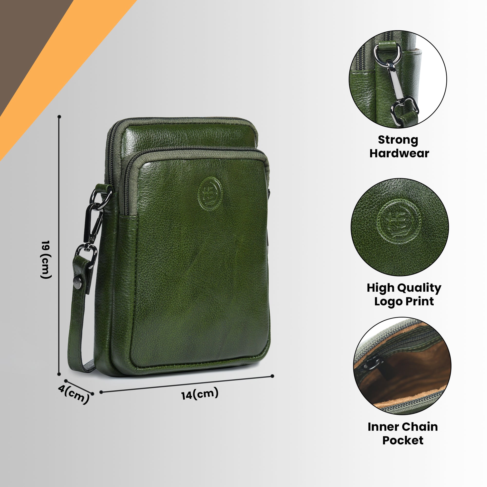 AmberStride Leather Sling Bag – Olive Colour