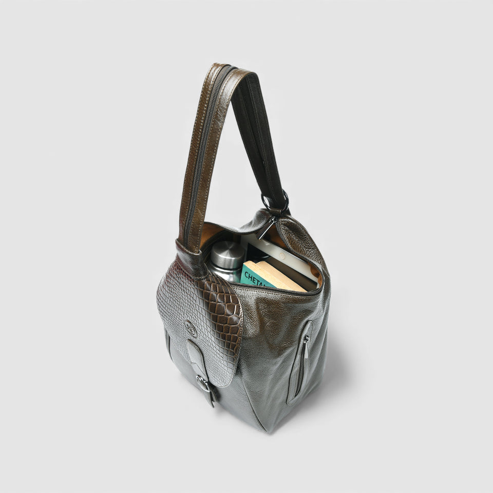 Croco Leather Shoulder Bag - Henna Glow