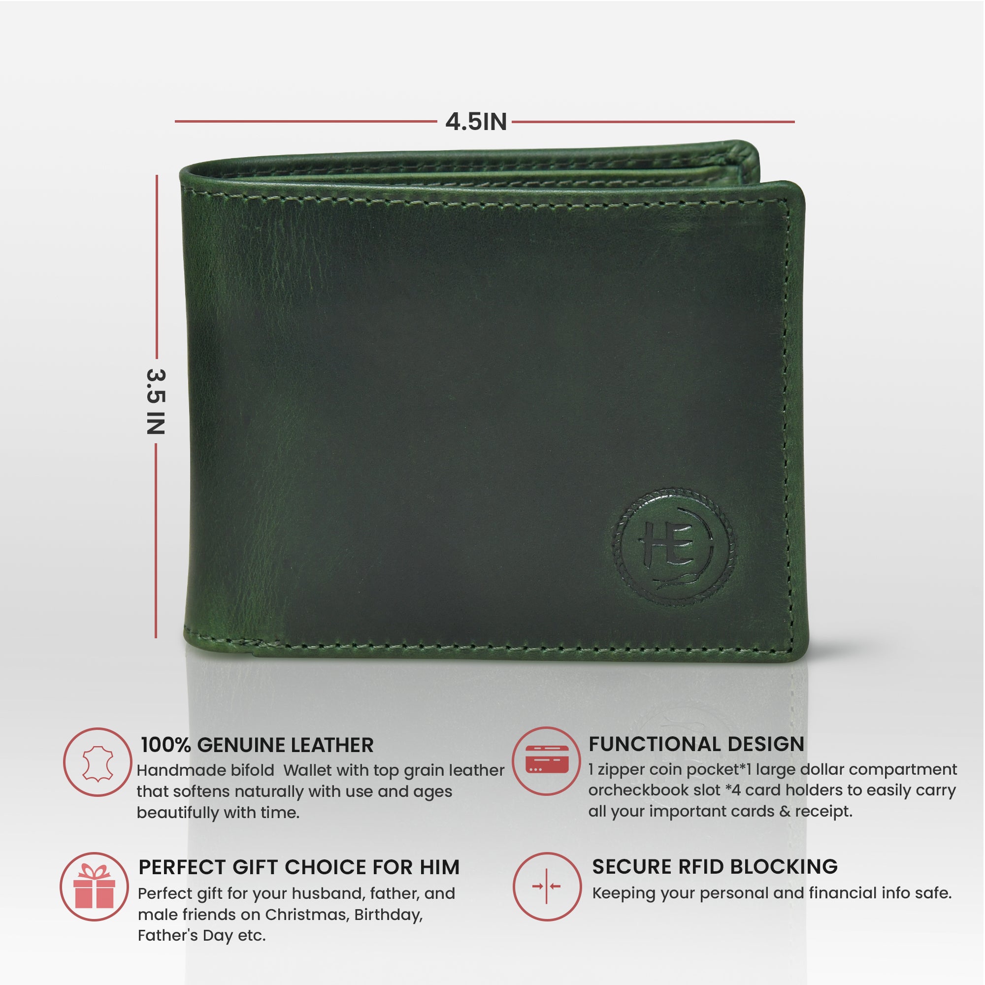 Timeless Green Leather Wallet | Handcrafted RFID-Blocking Bifold - Green Colour
