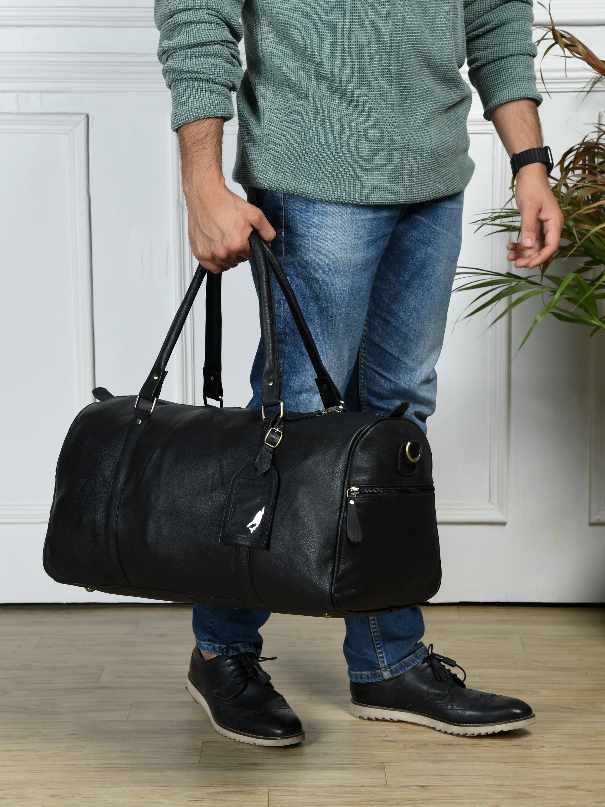 The Voyager Leather Travel Duffle Bag - Black Colour