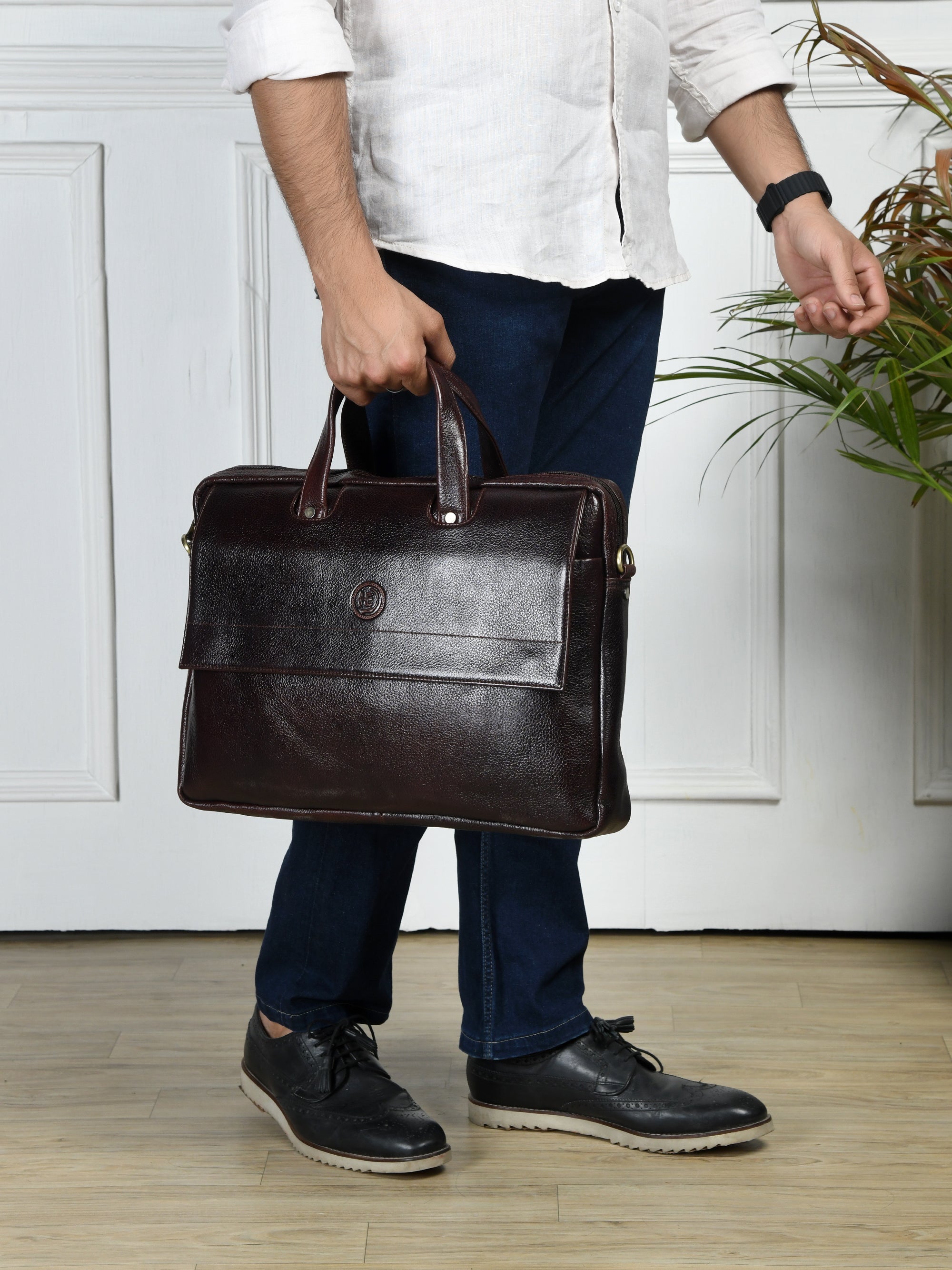 Executive Edge Leather Laptop Briefcase - Maroon Colour