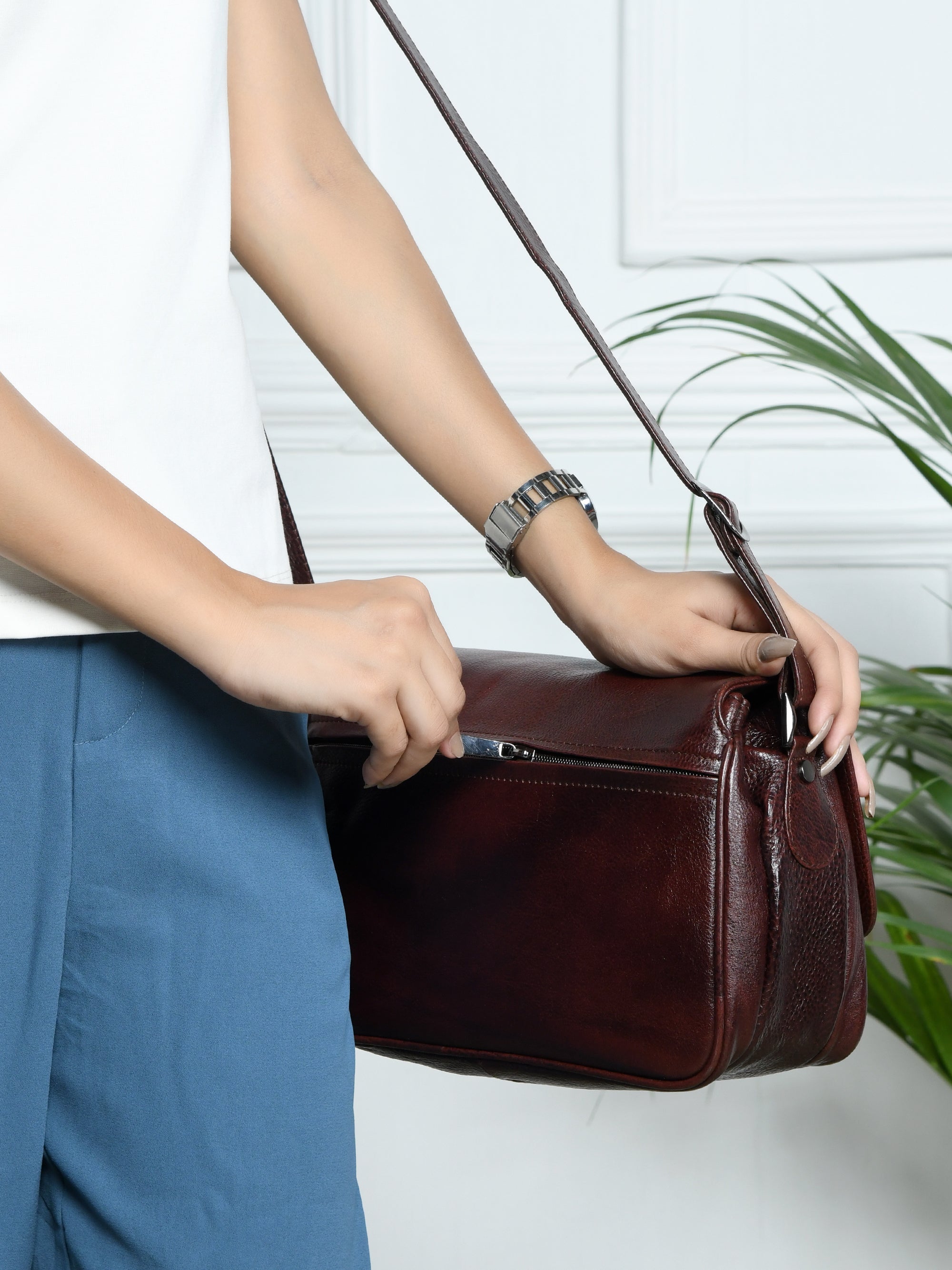 Midnight Opulence Satchel - Maroon Colour