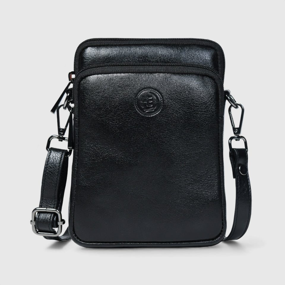 AmberStride Leather Sling Bag – Black Colour
